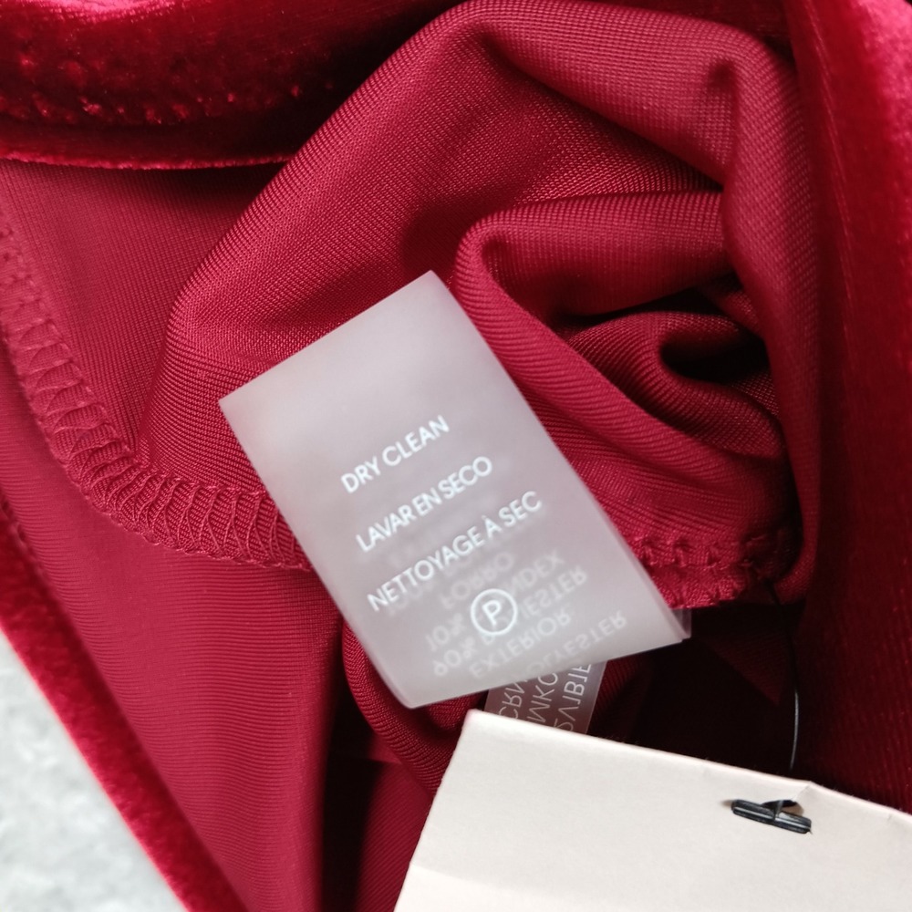 Calvin Klein Dress A-Line Woman 10 Red Velvet Tie Neck Puff Sleeve CD2V1B1E - Picture 5 of 11